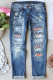 Blue American Flag Print Graphic Jeans for Women
