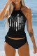 Black Casual Flag Print Halter Graphic Tankini Swimsuit