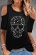 Black Casual Skull Star Cold Shoulder Graphic Tee