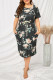 Gray Casual Plus Size Drawstring Waist Pocket Floral Midi Dress