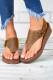 Brown Hollow Out Wedge Heel Buckle Closure Thong Sandals