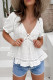 White Crochet Plunge Neckline Puff Sleeve Top for Summer