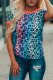 Leopard Print Binding Trim Color Block Western T Shirt for Women