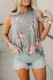Floral Print Round Neck Casual Grey Tank Top
