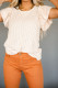 Ruffle Layered Sleeve Beige Casual Rib-Knit Top for Women
