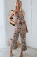 Brown Sexy Leopard Cut Out Belted Wide Leg Jumpsuit