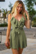 Green Sexy Flounce Belted Sleeveless Summer Mini Dress