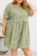 Leopard Print Tassel Trim Pleated Green Casual Plus Size Dress
