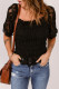 Black Casual Lace Crochet Contrast Ruffled Shirred Square Neck Top