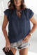 Dark Blue V Neck Tiered Ruffle Sleeve Summer Top for Women