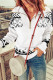 White and Black Geometric Knit Quarter Zip Sweater for Women