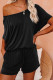 Black Casual Raglan Top and Pocket Drawstring Short Loungewear Set