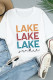 LAKE Letter Print Short Sleeve Casual White Graphic Tee