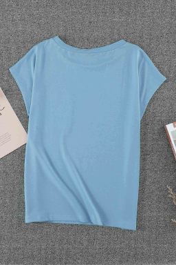 Chest Pocket Cap Sleeve Casual T Shirt for Women