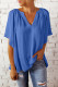Top de blusa solta plisada amb coll dividit casual blau