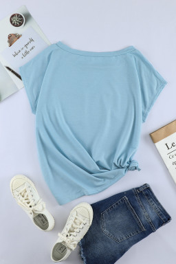 Chest Pocket Cap Sleeve Casual T Shirt for Women