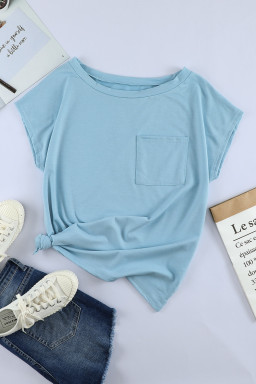 Chest Pocket Cap Sleeve Casual T Shirt for Women