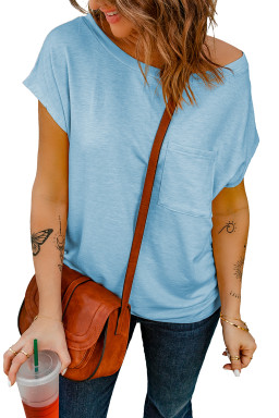 Chest Pocket Cap Sleeve Casual T Shirt for Women