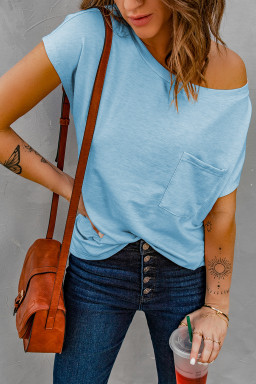 Chest Pocket Cap Sleeve Casual T Shirt for Women