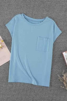 Chest Pocket Cap Sleeve Casual T Shirt for Women