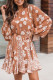 Orange Floral Print Tie Front Flounce High Waist Mini Boho Dress