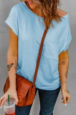 Chest Pocket Cap Sleeve Casual T Shirt for Women