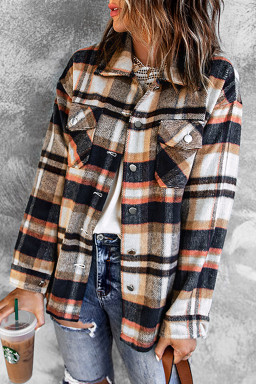 Button Front Casual Plaid Shirt Jacket with Pocket