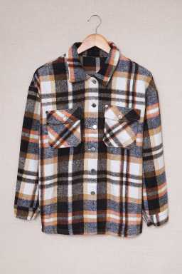 Button Front Casual Plaid Shirt Jacket with Pocket