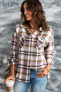 Button Front Casual Plaid Shirt Jacket with Pocket
