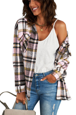 Button Front Casual Plaid Shirt Jacket with Pocket