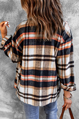 Button Front Casual Plaid Shirt Jacket with Pocket