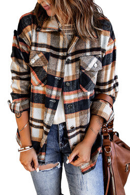Button Front Casual Plaid Shirt Jacket with Pocket