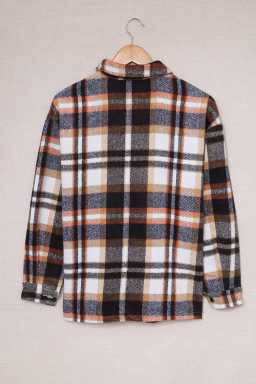 Button Front Casual Plaid Shirt Jacket with Pocket