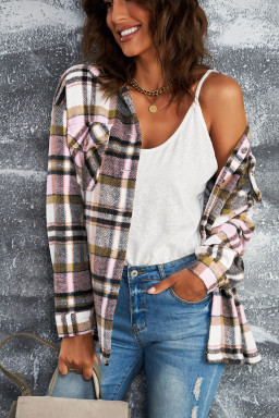 Button Front Casual Plaid Shirt Jacket with Pocket