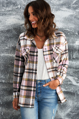 Button Front Casual Plaid Shirt Jacket with Pocket