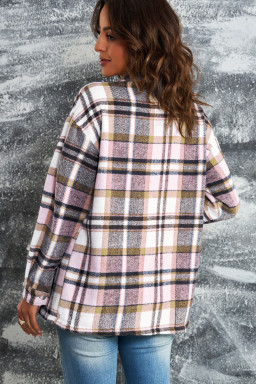 Button Front Casual Plaid Shirt Jacket with Pocket