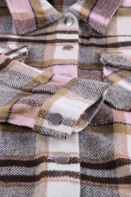 Button Front Casual Plaid Shirt Jacket with Pocket