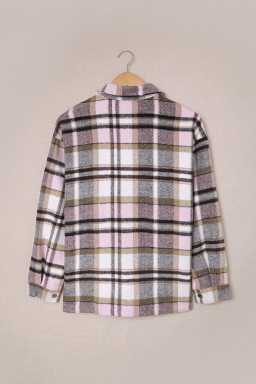Button Front Casual Plaid Shirt Jacket with Pocket