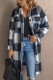 Button Front Pocket Casual Black Plaid Jacket for Women