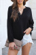 Black Casual Ribbed Cuffs Button Up V Neck Top