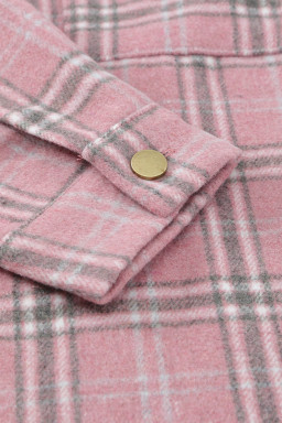 Pink Plaid Casual Button Up Shirt Jacket with Slits