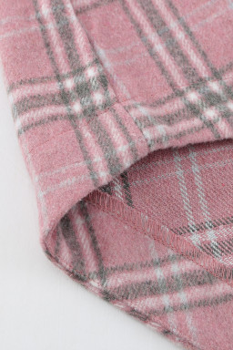 Pink Plaid Casual Button Up Shirt Jacket with Slits