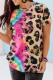 Leopard Print Tie Dye Color Block Western Crew Neck T Shirt for Women
