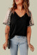 Leopard Print Color Block Sleeve Casual Black Summer Top for Women