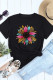 Black Lotus Flower Graphic Tee Short Sleeve T Shirt for Women