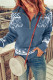 Geometric Knit Quarter Zip Casual Blue Sweater for Women