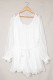 White Pleated Ruffled Tie Waist Button Front V Neck Romper Dress