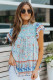 Light Blue Boho Floral Print Ruffle Pleated Summer Top For Women