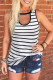 White Casual Striped Keyhole Neck Tank Top