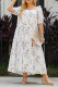 Floral Print Pleated Flounce Ruffle Puff Sleeve Plus Size Boho Dress